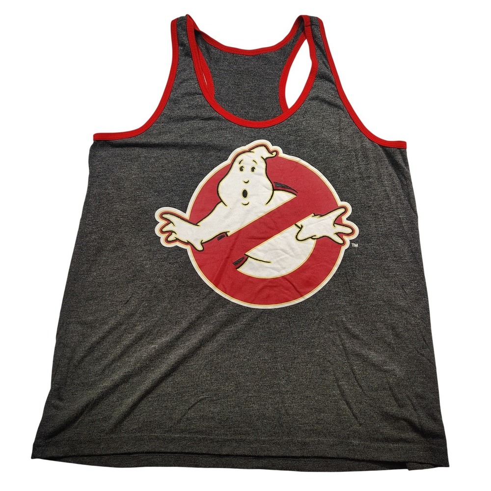 Ghostbusters Mens Racerback Tank Top Gray Red Logo Graphic Shirt Size M